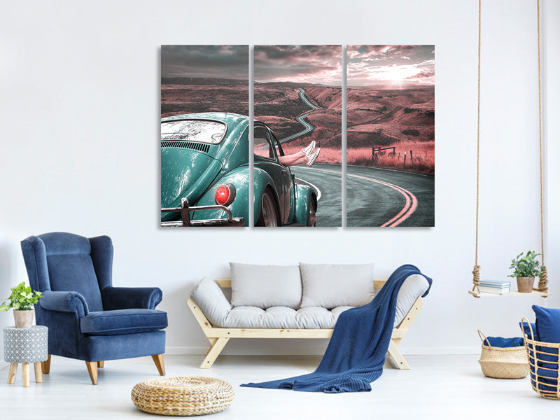 3-piece-canvas-print-on-the-road-with-the-classic-car