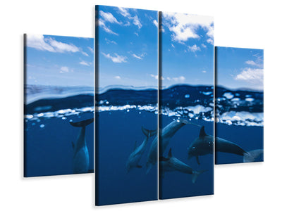 4-piece-canvas-print-between-air-and-water-with-the-dolphins