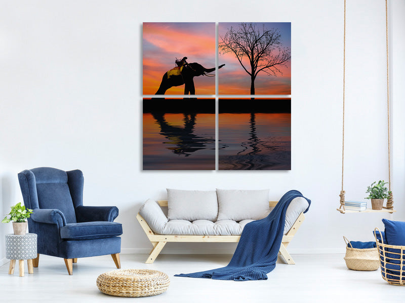 4-piece-canvas-print-elephant-in-the-evening-light