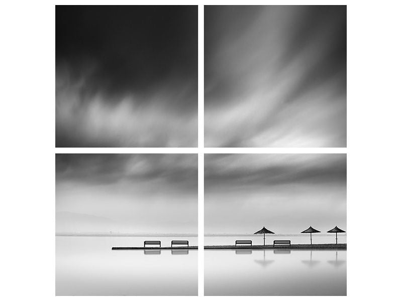 4-piece-canvas-print-four-benches-and-three-umbrellas
