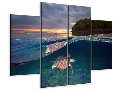 4-piece-canvas-print-green-turtle-with-sunset