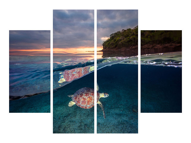 4-piece-canvas-print-green-turtle-with-sunset