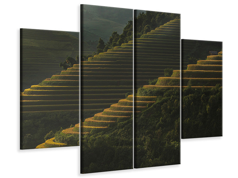 4-piece-canvas-print-landing-fields-at-sunrise-beautiful-golden-light-shines