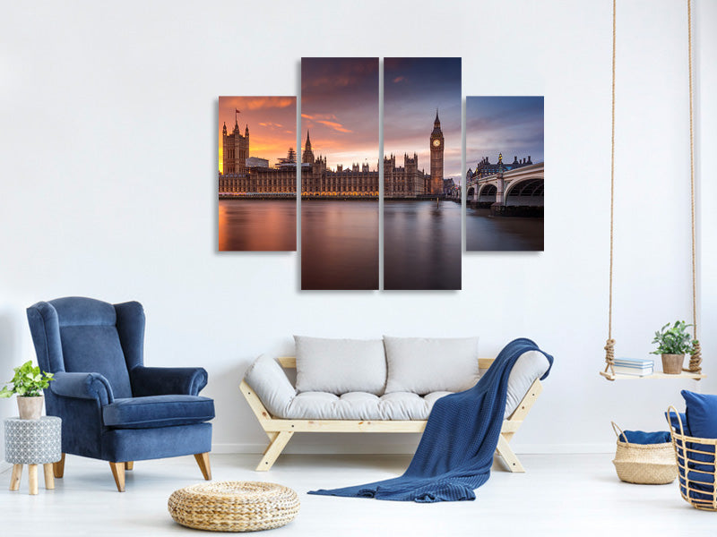 4-piece-canvas-print-london-palace-of-westminster-sunset