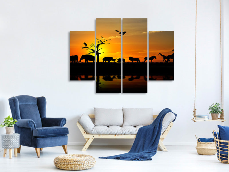 4-piece-canvas-print-safari-animals-at-sunset