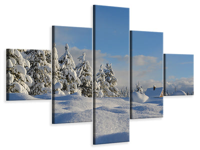 5-piece-canvas-print-beautiful-snow-landscape