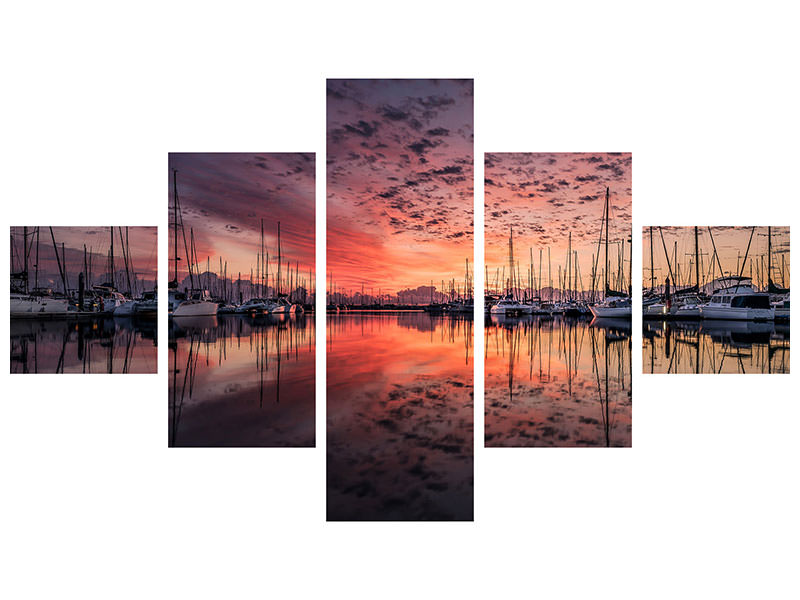 5-piece-canvas-print-evening-mood-in-the-harbor