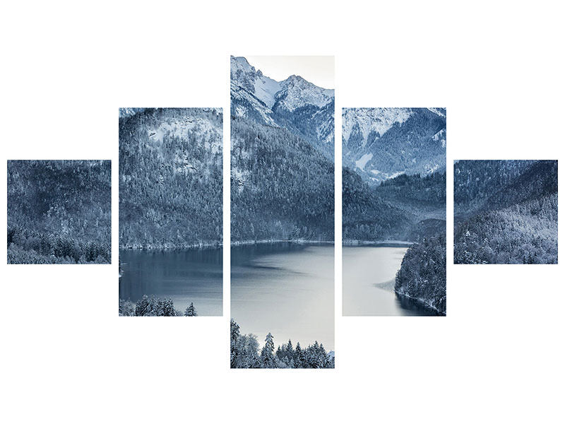 5-piece-canvas-print-photo-wallaper-mountains-in-monochrome