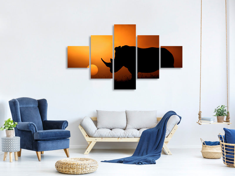 5-piece-canvas-print-rhino-sunrise