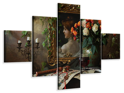 5-piece-canvas-print-still-life-with-flowers-and-picture