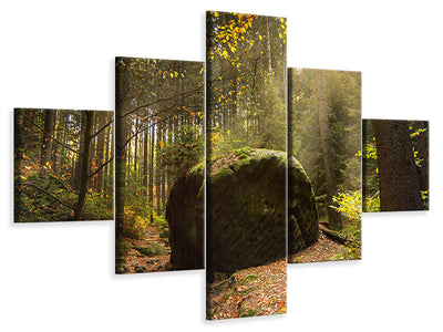 5-piece-canvas-print-the-rock-in-the-forest