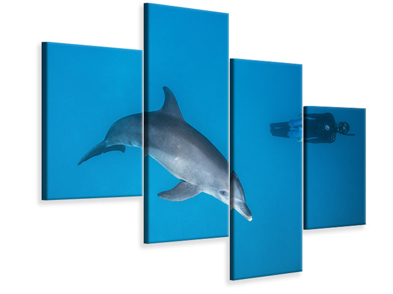 modern-4-piece-canvas-print-dolphin-and-freediver