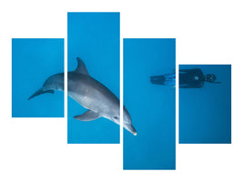 modern-4-piece-canvas-print-dolphin-and-freediver