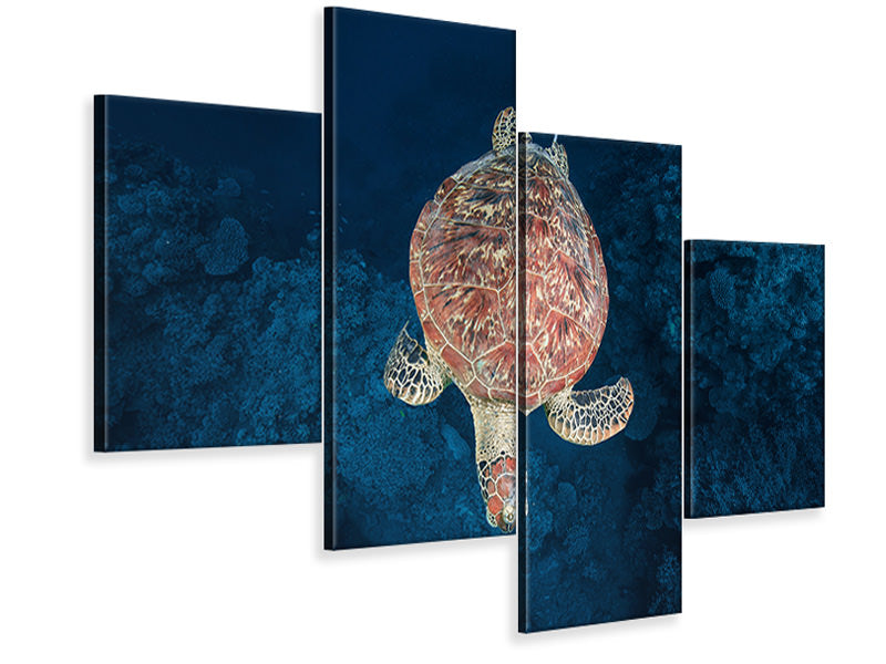 modern-4-piece-canvas-print-green-turtle-on-blue-water