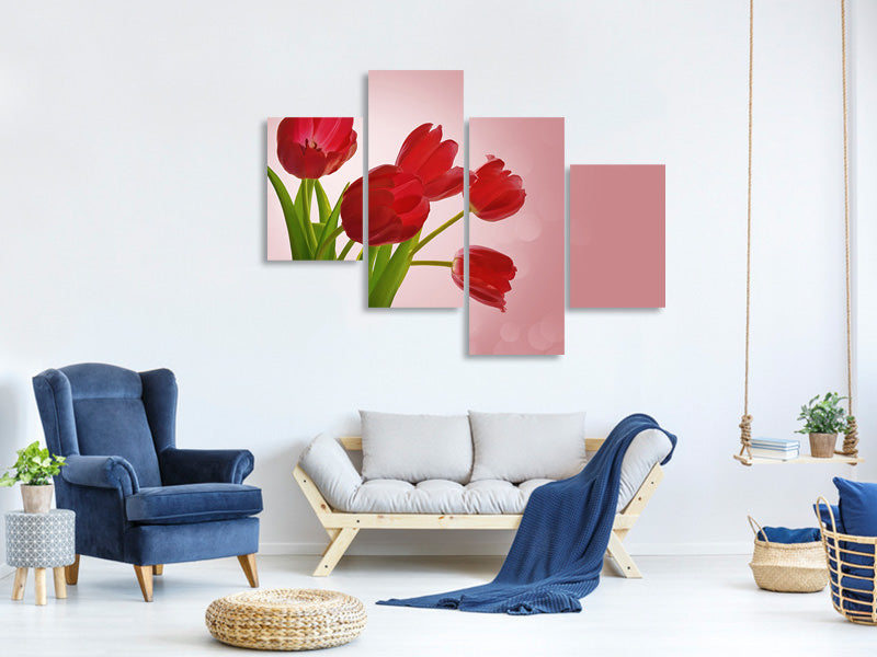 modern-4-piece-canvas-print-red-tulips-bouquet