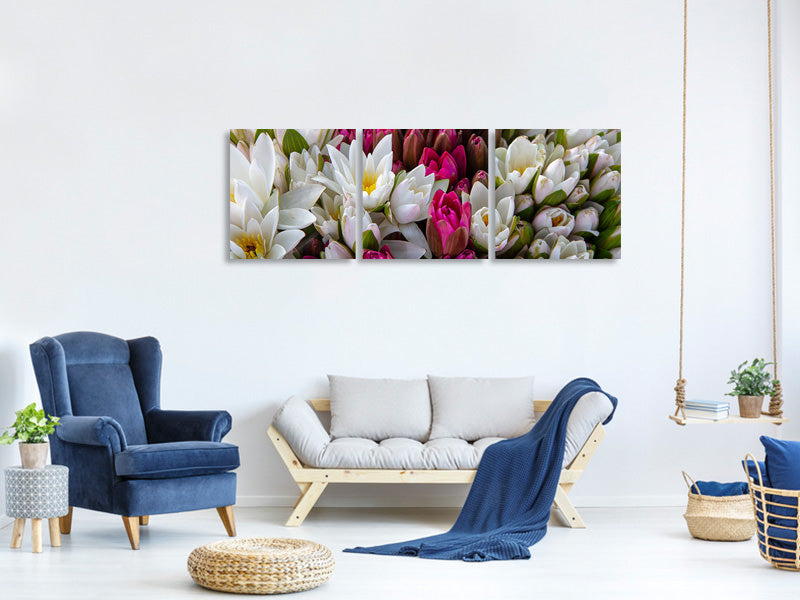 panoramic-3-piece-canvas-print-a-bouquet-of-water-lilies