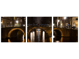 panoramic-3-piece-canvas-print-at-night-in-amsterdam