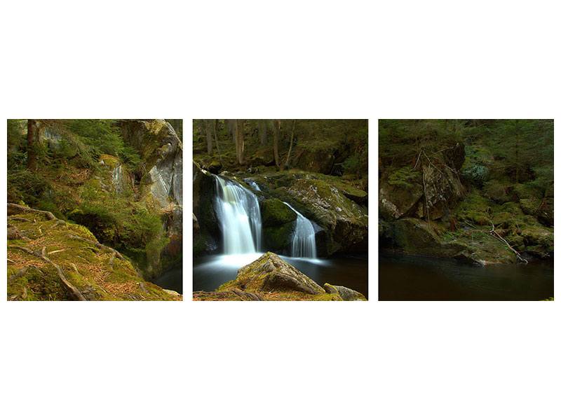 panoramic-3-piece-canvas-print-small-waterfall-in-the-forest