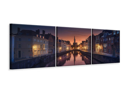 panoramic-3-piece-canvas-print-sunset-in-brugge