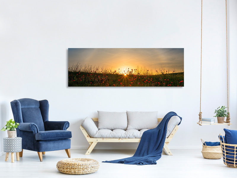 panoramic-canvas-print-red-poppies-and-sunrise