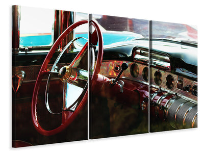 3-piece-canvas-print-interior-of-a-vintage-car