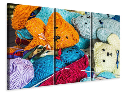 3-piece-canvas-print-knitted-teddies