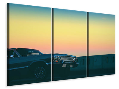 3-piece-canvas-print-vintage-car-in-the-evening-light