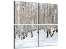 4-piece-canvas-print-birch-forest-tracks-in-snow