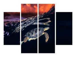 4-piece-canvas-print-green-turtle-and-sunset-sea-turtle