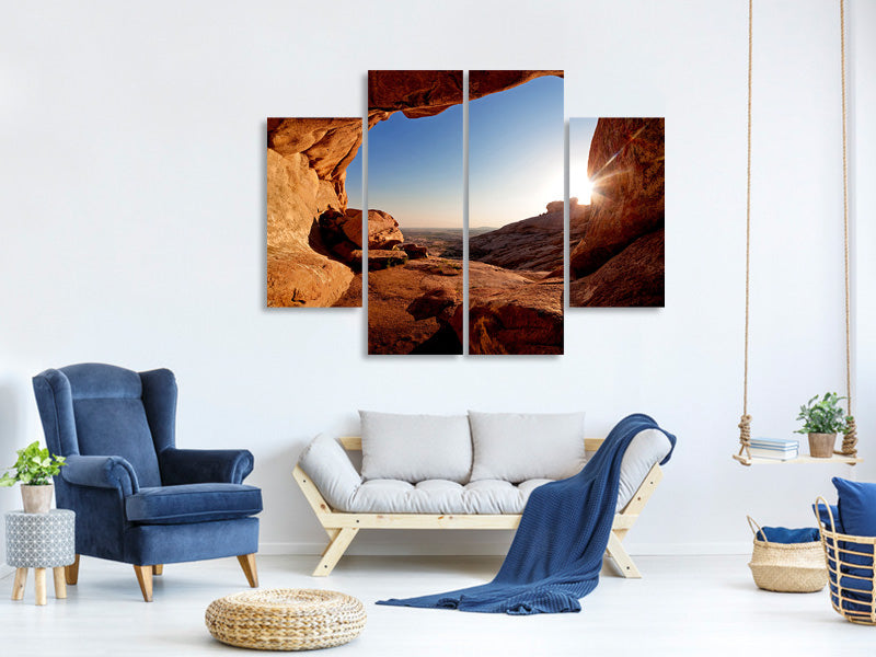 4-piece-canvas-print-sunset-in-front-of-the-cave