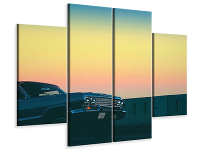 4-piece-canvas-print-vintage-car-in-the-evening-light