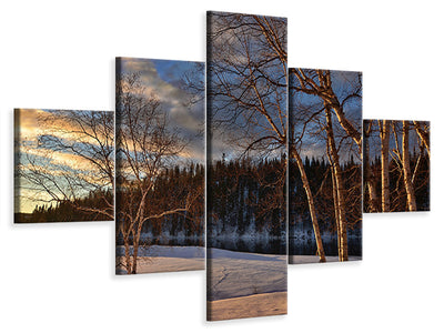 5-piece-canvas-print-birches-in-the-winter