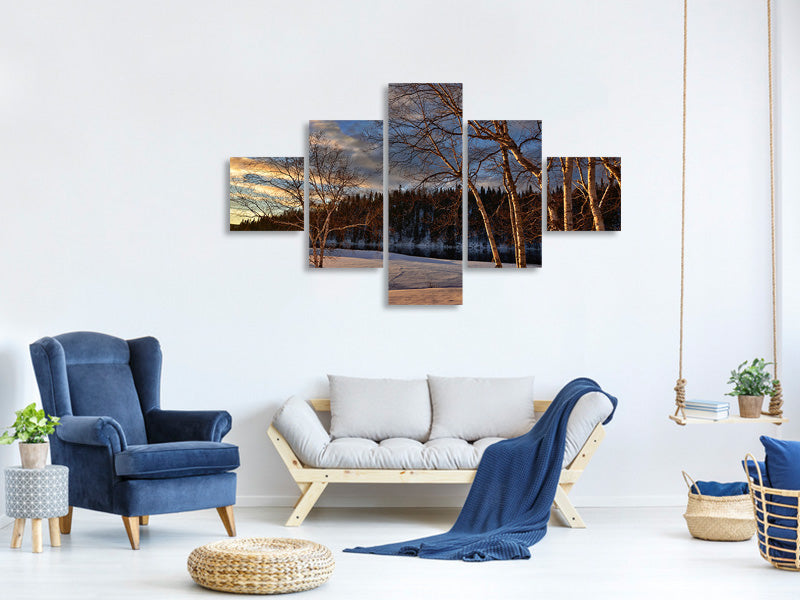 5-piece-canvas-print-birches-in-the-winter