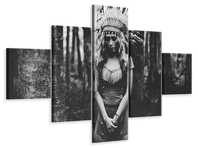 5-piece-canvas-print-black-and-white-mood-in-the-forest
