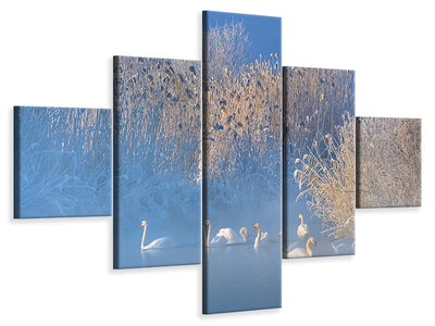 5-piece-canvas-print-blue-swan-lake