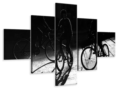 5-piece-canvas-print-boys-bycicles-shadow-and-light