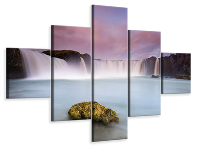5-piece-canvas-print-godafoss-and-the-moon