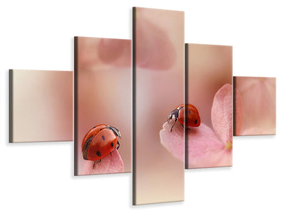 5-piece-canvas-print-ladybirds-on-pink-hydrangea