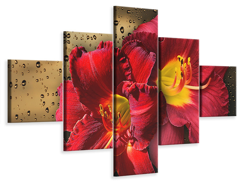 5-piece-canvas-print-lily-flowers-with-water-drops