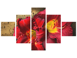 5-piece-canvas-print-lily-flowers-with-water-drops