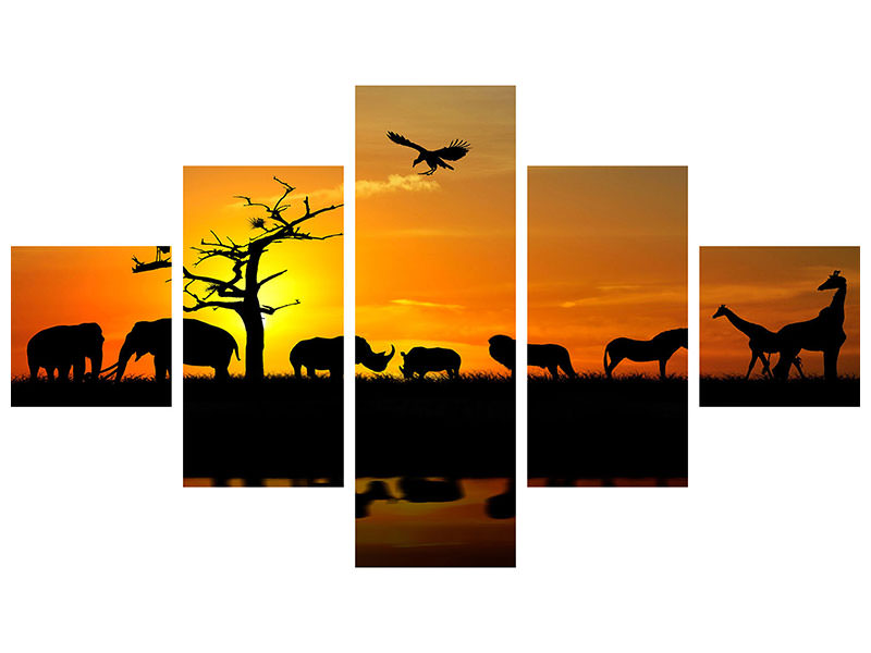 5-piece-canvas-print-safari-animals-at-sunset