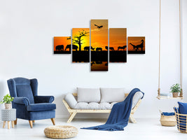 5-piece-canvas-print-safari-animals-at-sunset
