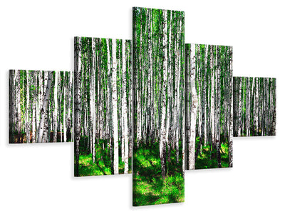 5-piece-canvas-print-summerly-birch-forest