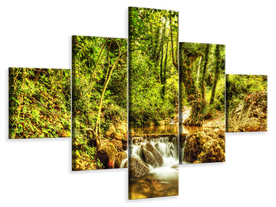 5-piece-canvas-print-waterfall-in-the-forest