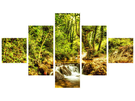 5-piece-canvas-print-waterfall-in-the-forest