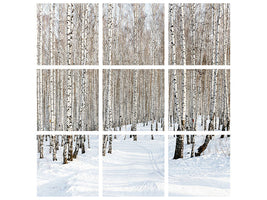9-piece-canvas-print-birch-forest-tracks-in-snow