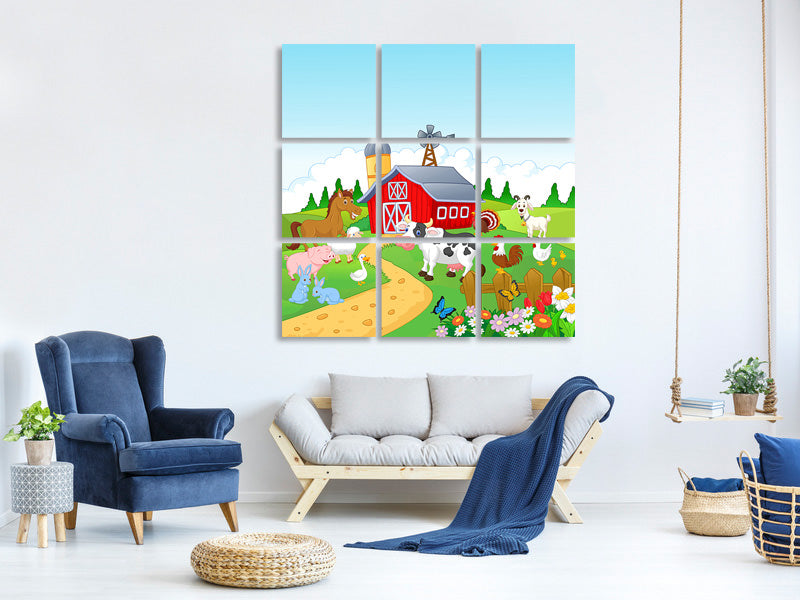 9-piece-canvas-print-funny-farm