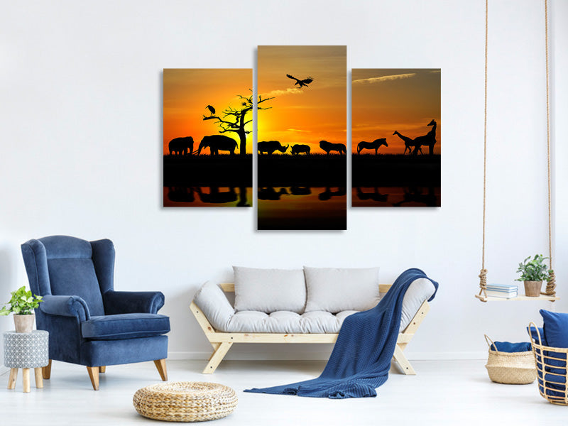 modern-3-piece-canvas-print-safari-animals-at-sunset