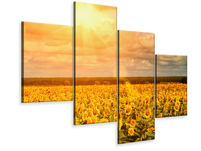 modern-4-piece-canvas-print-golden-light-sunflower