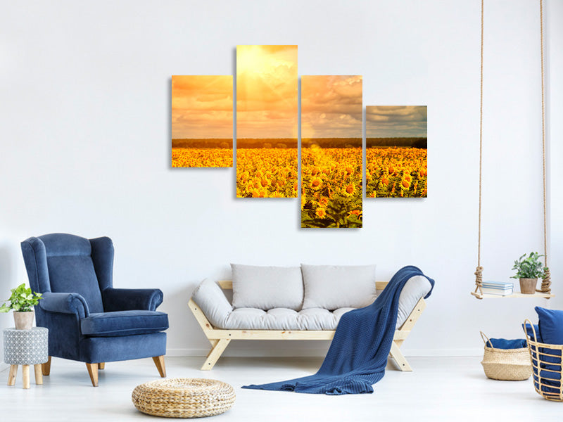 modern-4-piece-canvas-print-golden-light-sunflower